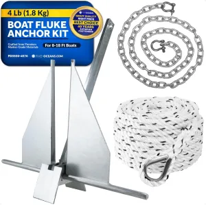 Five Oceans Fluke Boat Anchor, Heavy Duty Hot Dipped Galvanized Steel, Multiple Sizes – Ideal for Pontoon, Dinghies, Boats