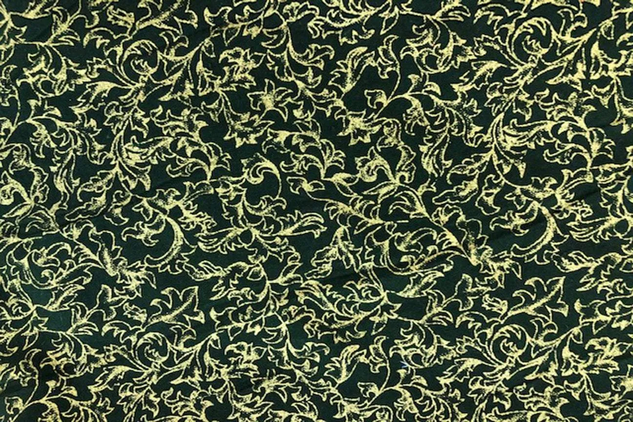 FL: Golden Leaves on Dark Green Patchwork / Craft Fabric