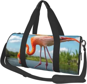 Flamingo Print Round Large Capacity Travel Luggage Bags,Men's and Women's Hand-Held Travel Clothing Bags