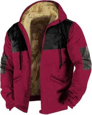 Flannel Jackets for Men Sherpa Fleece Lined Winter Warm Heavyweight Hoodie Full Zip Up Color Block Jacket with Pocket