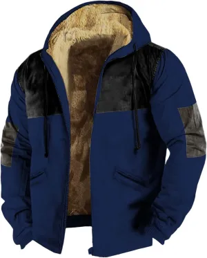 Flannel Jackets for Men Sherpa Fleece Lined Winter Warm Heavyweight Hoodie Full Zip Up Color Block Jacket with Pocket