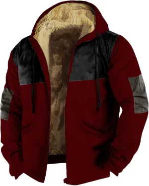 Flannel Jackets for Men Sherpa Fleece Lined Winter Warm Heavyweight Hoodie Full Zip Up Color Block Jacket with Pocket