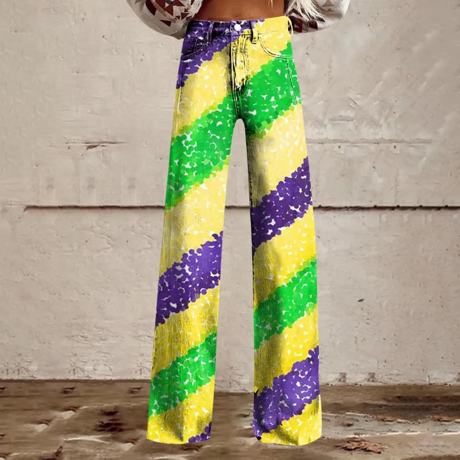 Flare Jeans for Women 2025 Wide Leg Baggy Pant Vintage Floral Print High Waisted Straight Stretch Pants with Pockets