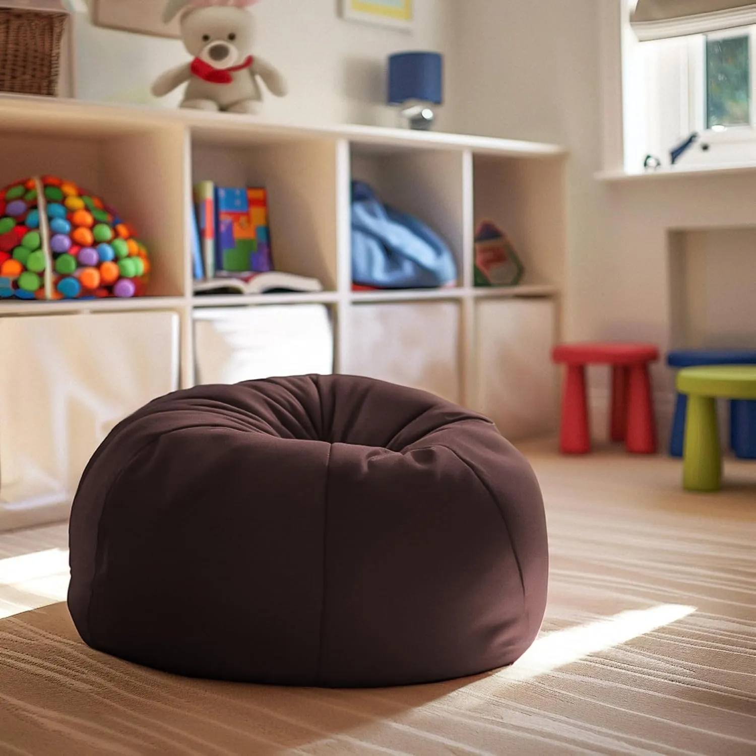 Flash Furniture Dillon Small Bean Bag Chair for Kids and Teens, Foam-Filled Beanbag Chair with Machine Washable Cover, Brown