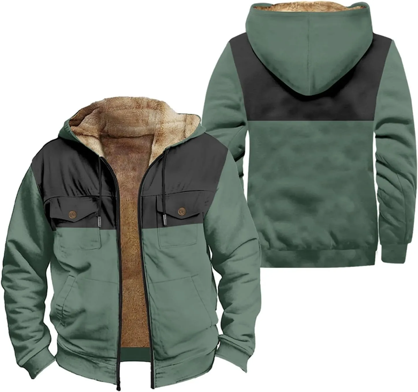 Fleece Jacket Men Cotton Cargo Jacket Winter Sherpa Fleece Lined Coat Shirt Fluffy Pullover Outfits Military Jackets