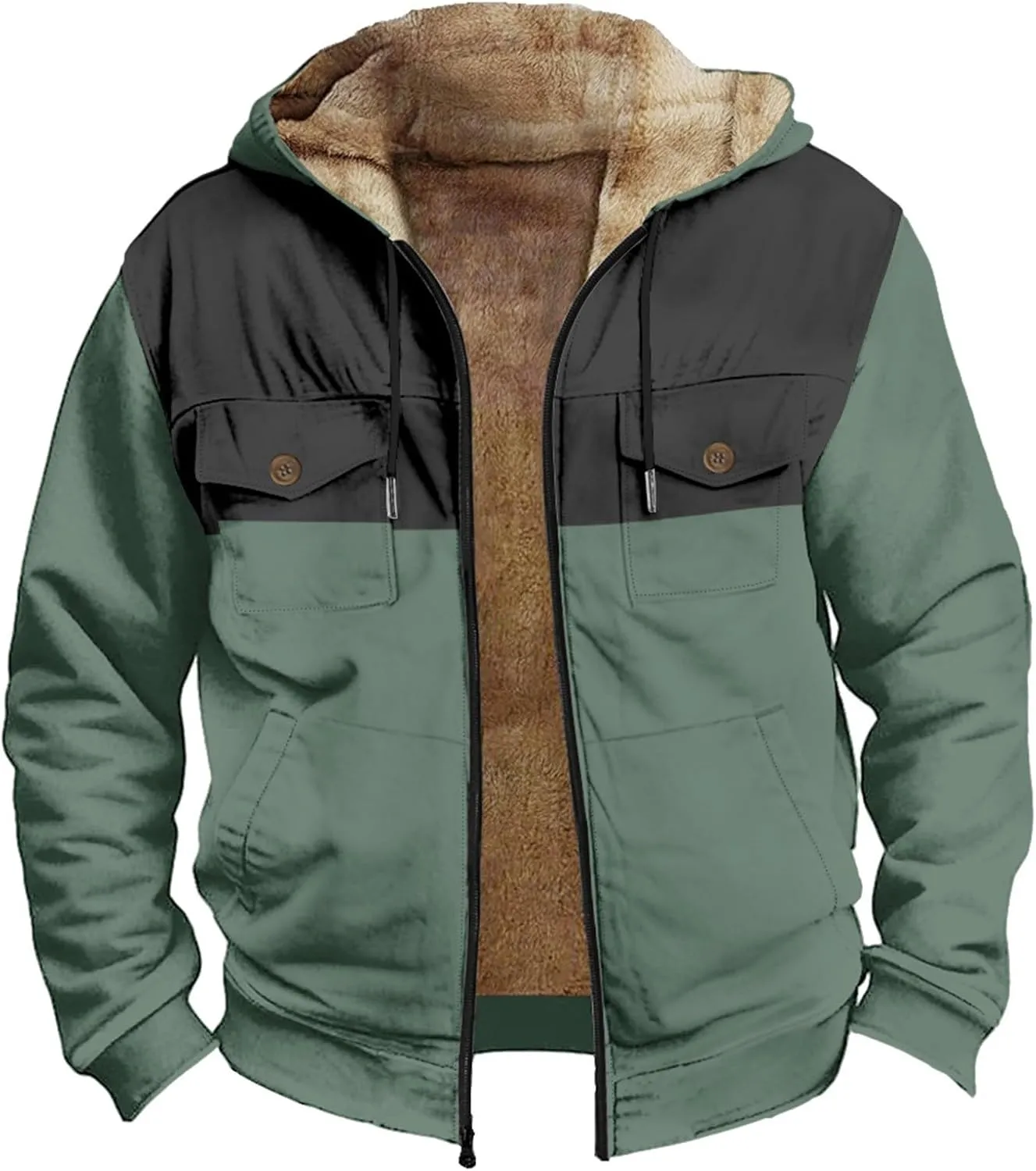Fleece Jacket Men Cotton Cargo Jacket Winter Sherpa Fleece Lined Coat Shirt Fluffy Pullover Outfits Military Jackets