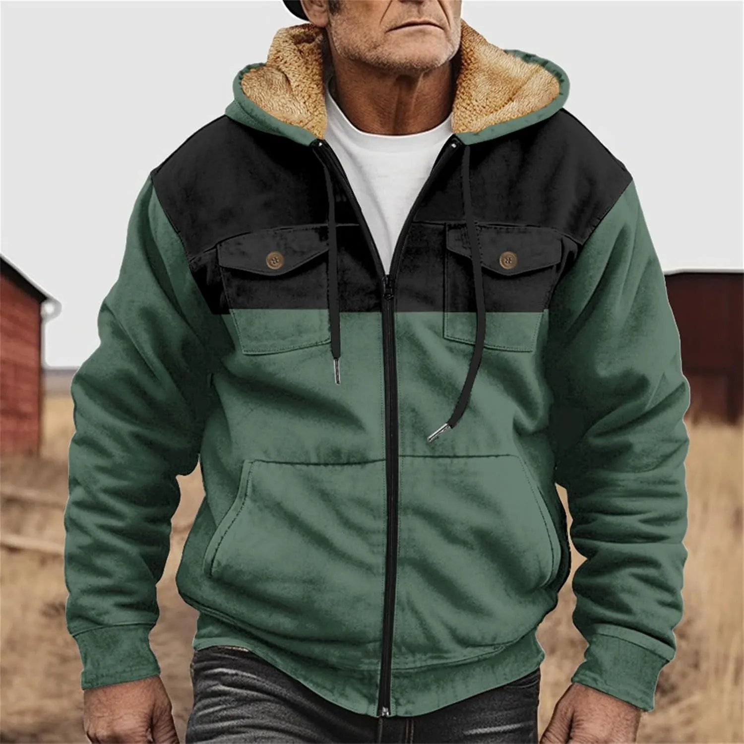 Fleece Jacket Men Cotton Cargo Jacket Winter Sherpa Fleece Lined Coat Shirt Fluffy Pullover Outfits Military Jackets