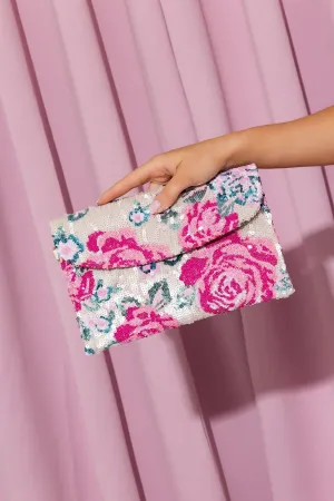 Floral Embellished Clutch in Pink