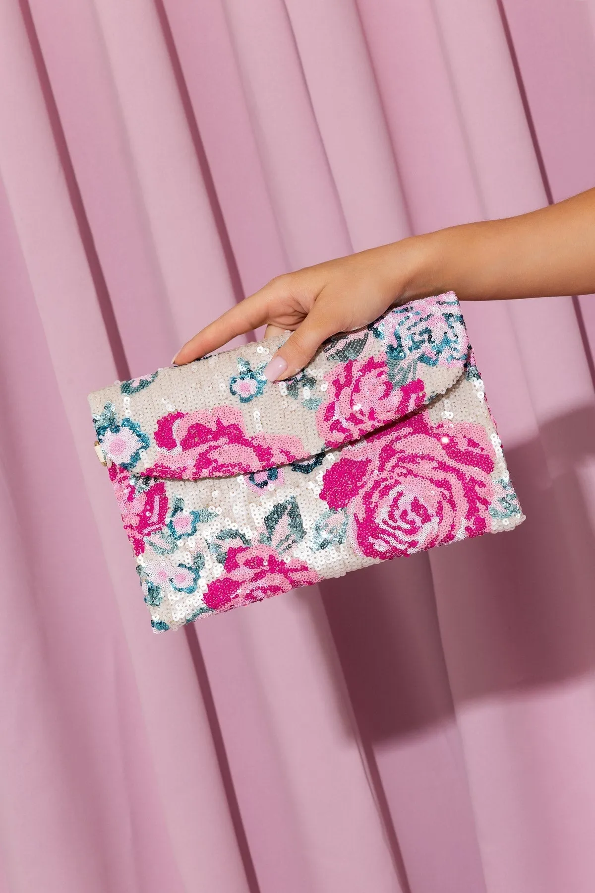 Floral Embellished Clutch in Pink