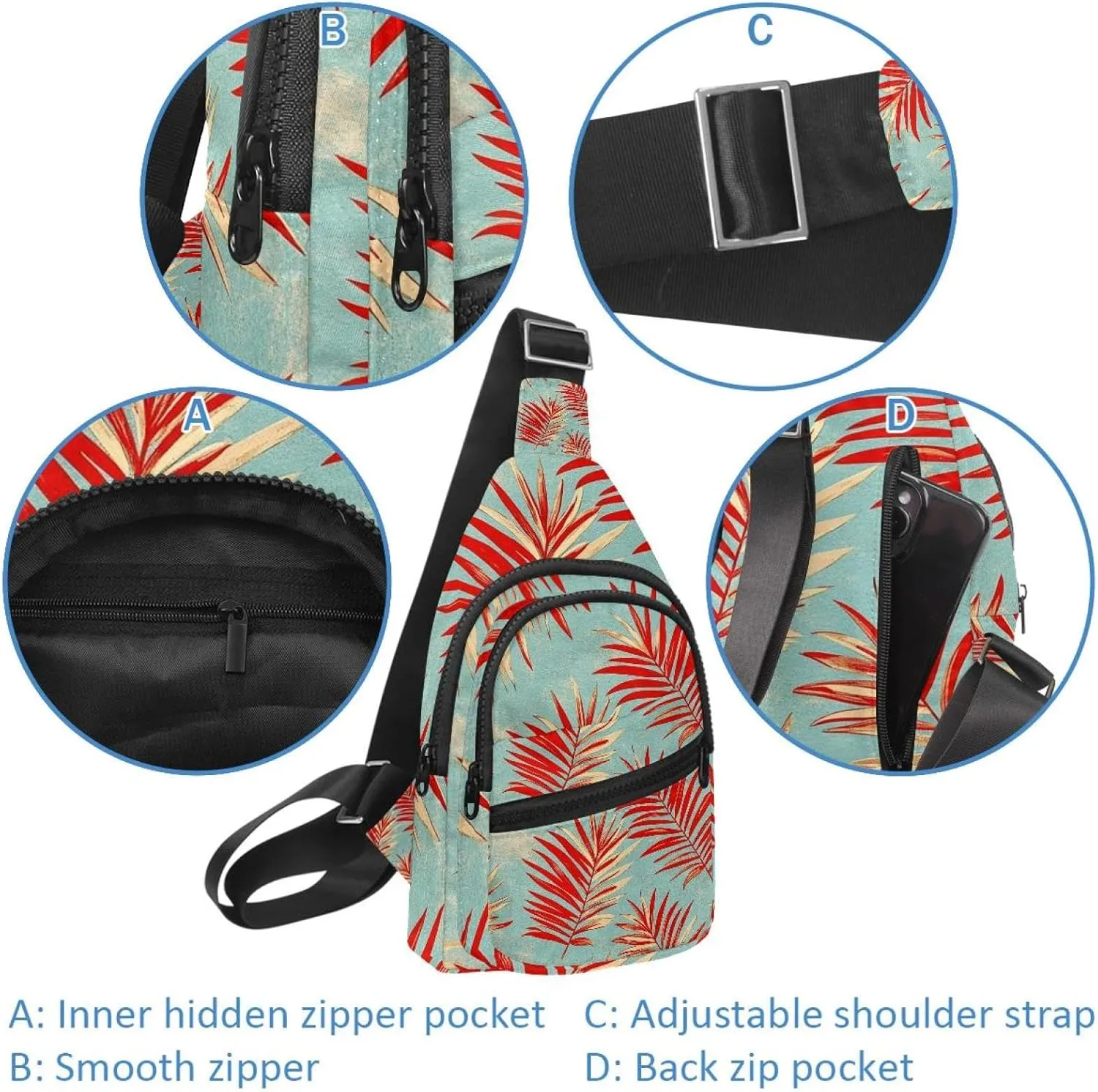 Floral Flower Crossbody Bag with Adjustable Shoulder Strap, Shoulder Bag for Men and Women Sling Backpack for Travel, Cycling, Work, Sport