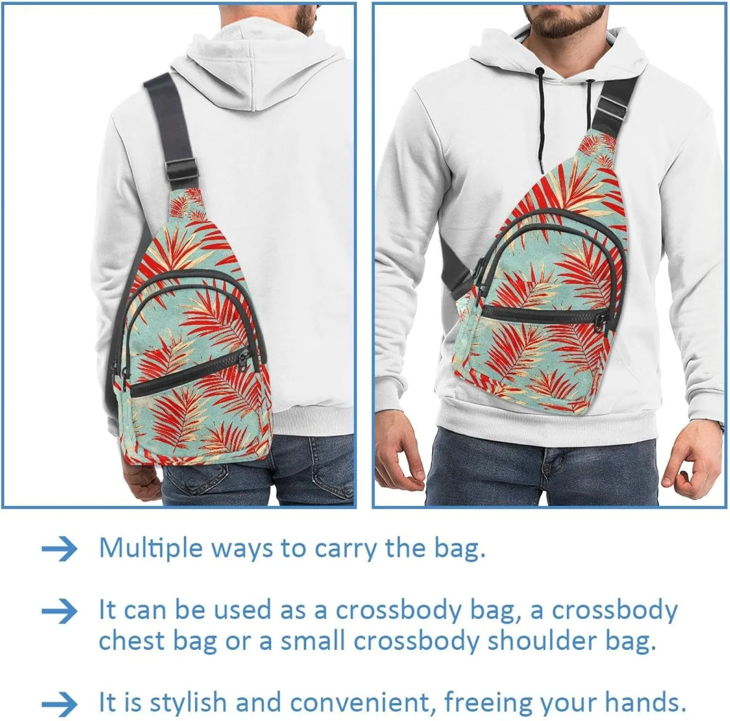 Floral Flower Crossbody Bag with Adjustable Shoulder Strap, Shoulder Bag for Men and Women Sling Backpack for Travel, Cycling, Work, Sport