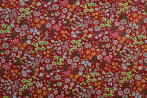 Floral Garden On Lipstick Red Patchwork / Craft Fabric