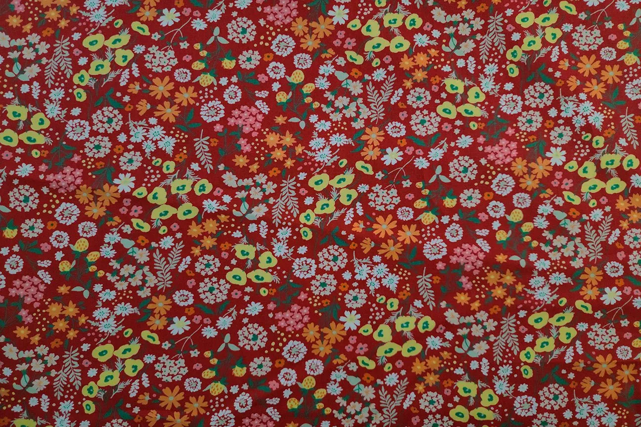 Floral Garden On Lipstick Red Patchwork / Craft Fabric
