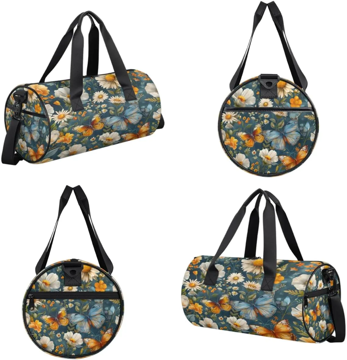 Flower Butterfly Scene Sports Duffel Bag with Shoulder Strap, Large Capacity Gym Bag with Shoe Compartment, Water Resistant Travel Duffle Bag for Men Women Travel, Sports (17.6x9x9 Inch)