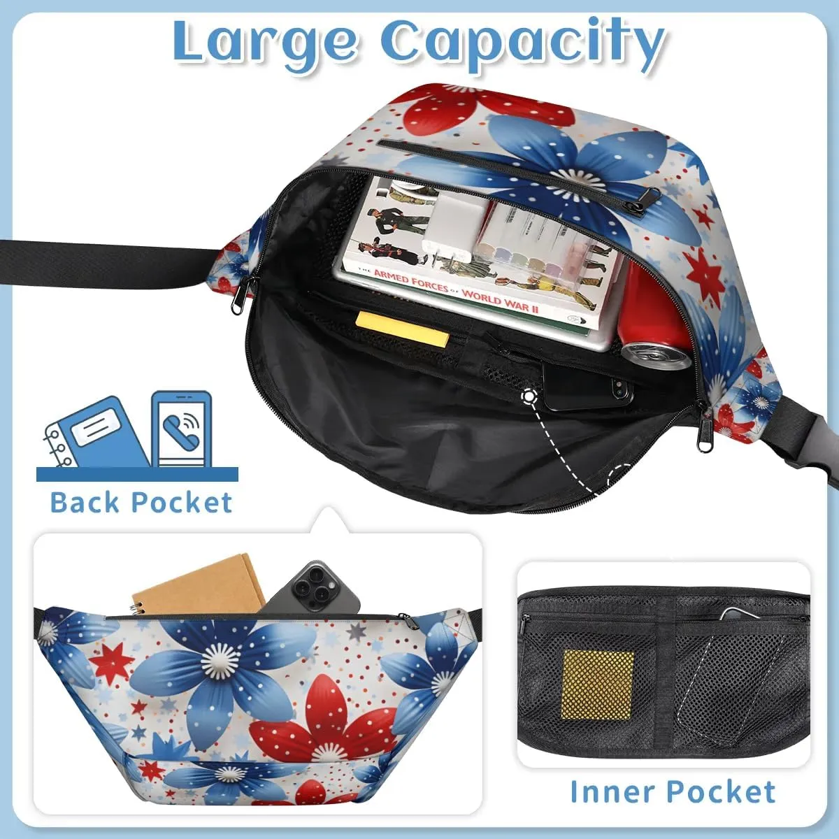 Flower Festival Sling Bag Crossbody Backpack Chest Daypack for Women Sport Travel Hiking Casual Bag Multipurpose Waist Pack With Zipper Closure Adjustable Strap Shoulder Bag