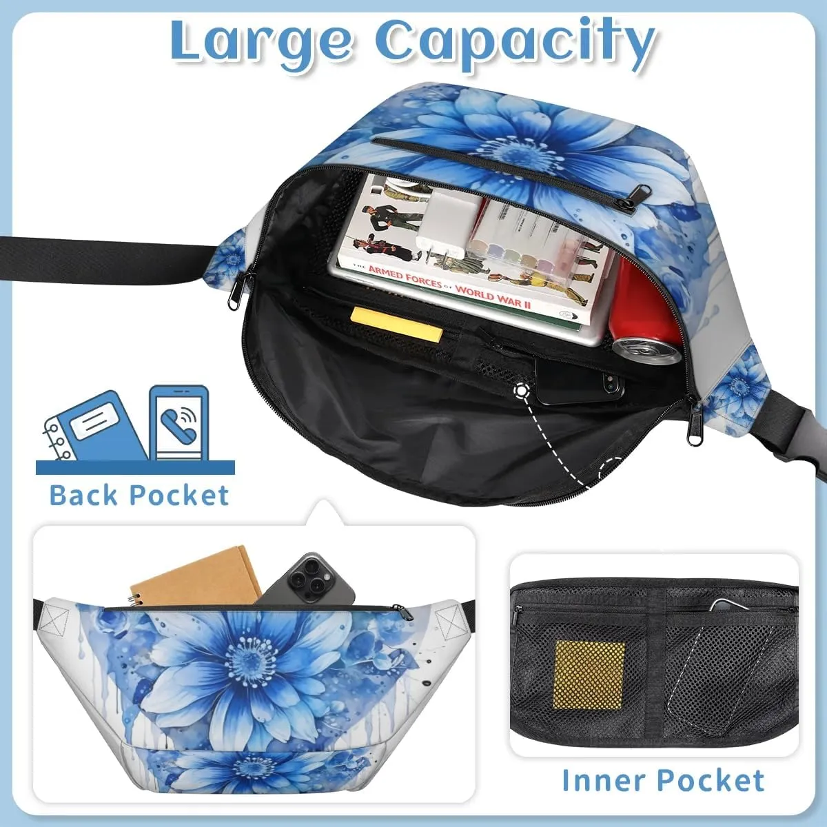 Flower Heart Sling Bag Crossbody Backpack Chest Daypack for Women Sport Travel Hiking Casual Bag Multipurpose Waist Pack With Zipper Closure Adjustable Strap Shoulder Bag