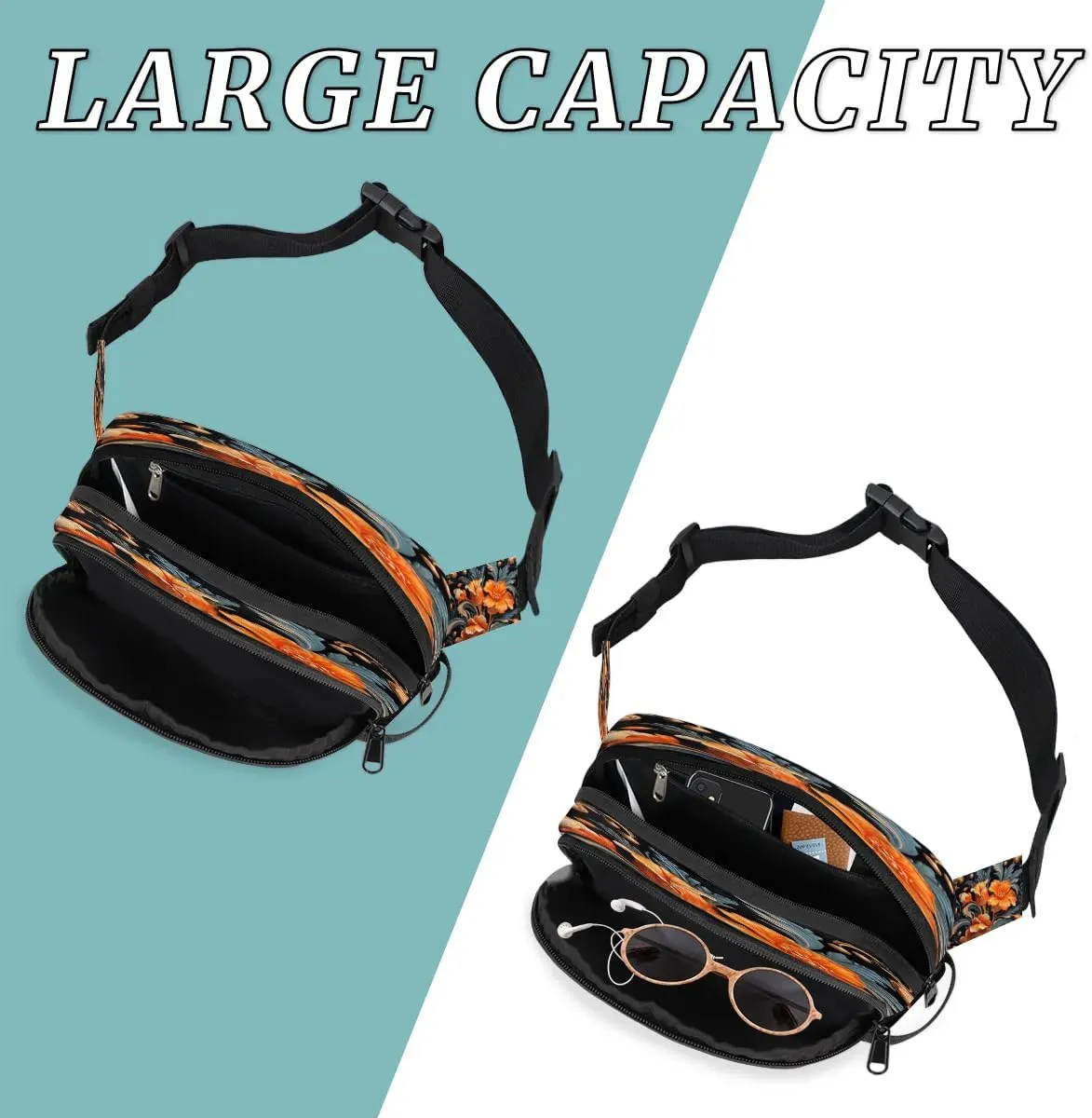 Flowers Retro Boho Pattern Fanny Packs for Women Men Waterproof Waist Bag with Adjustable Strap Belt Bag for Travel Running Hiking