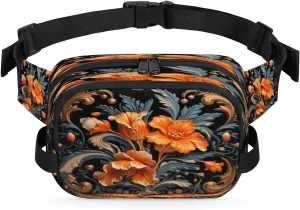 Flowers Retro Boho Pattern Fanny Packs for Women Men Waterproof Waist Bag with Adjustable Strap Belt Bag for Travel Running Hiking