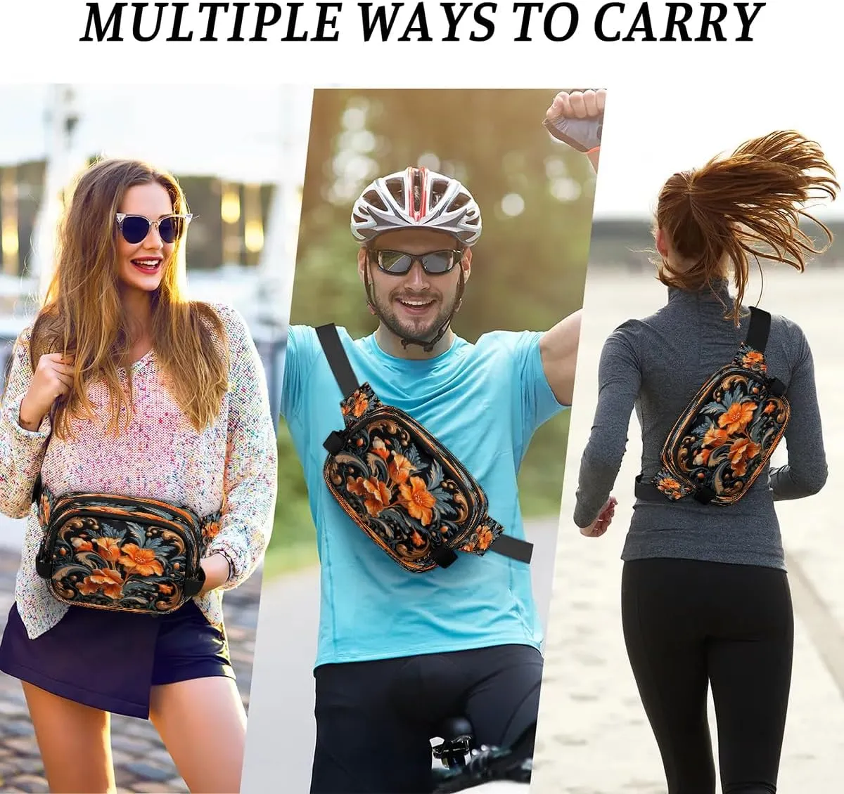 Flowers Retro Boho Pattern Fanny Packs for Women Men Waterproof Waist Bag with Adjustable Strap Belt Bag for Travel Running Hiking