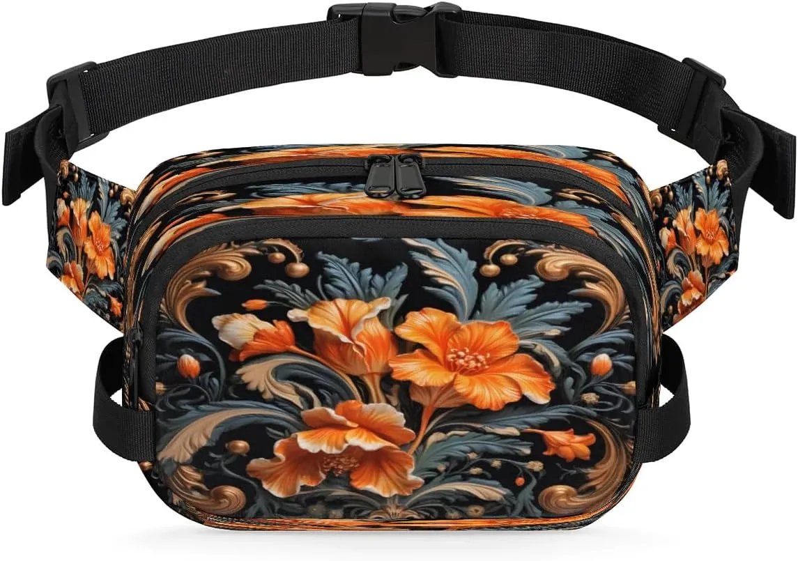 Flowers Retro Boho Pattern Fanny Packs for Women Men Waterproof Waist Bag with Adjustable Strap Belt Bag for Travel Running Hiking