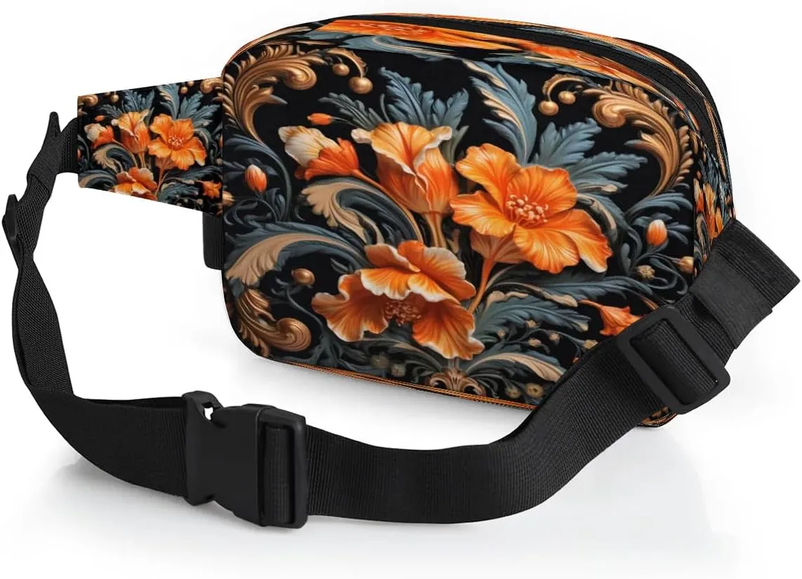 Flowers Retro Boho Pattern Fanny Packs for Women Men Waterproof Waist Bag with Adjustable Strap Belt Bag for Travel Running Hiking