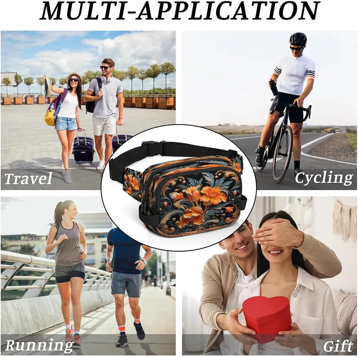 Flowers Retro Boho Pattern Fanny Packs for Women Men Waterproof Waist Bag with Adjustable Strap Belt Bag for Travel Running Hiking
