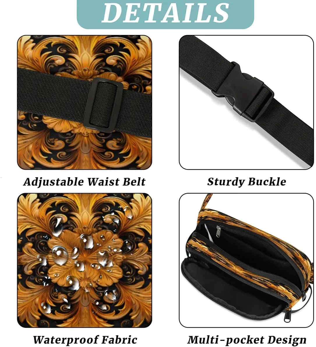Flowers Retro Boho Patterns Fanny Packs for Women Men Waterproof Waist Bag with Adjustable Strap Belt Bag for Travel Running Hiking