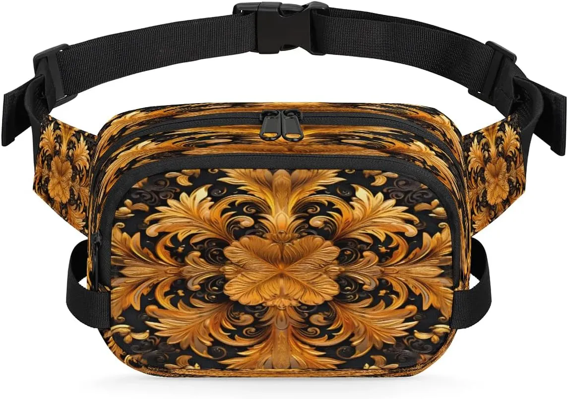 Flowers Retro Boho Patterns Fanny Packs for Women Men Waterproof Waist Bag with Adjustable Strap Belt Bag for Travel Running Hiking