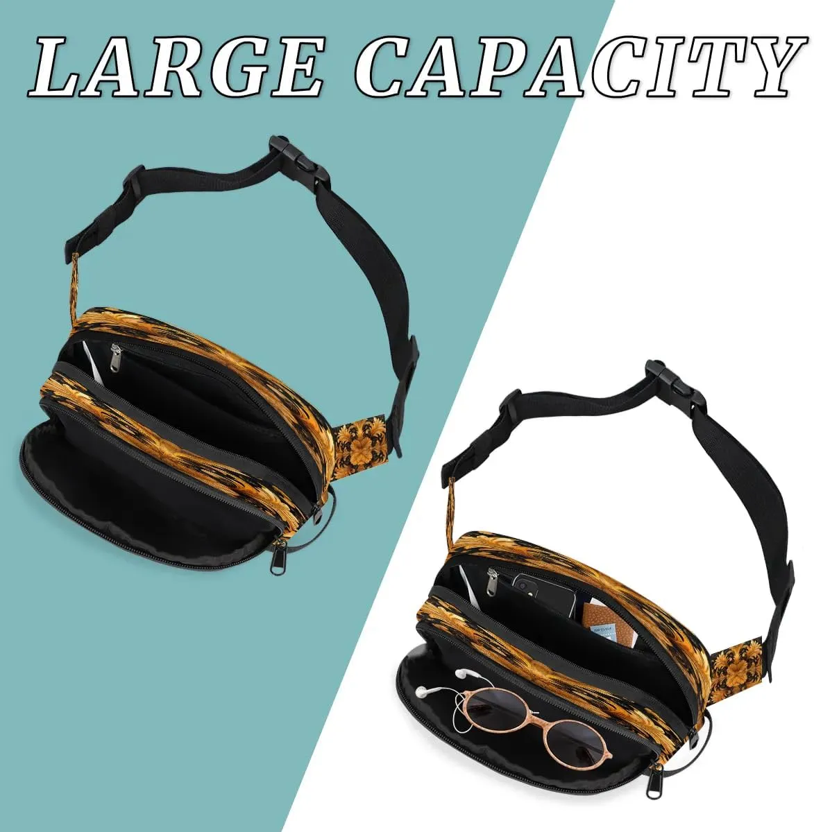Flowers Retro Boho Patterns Fanny Packs for Women Men Waterproof Waist Bag with Adjustable Strap Belt Bag for Travel Running Hiking