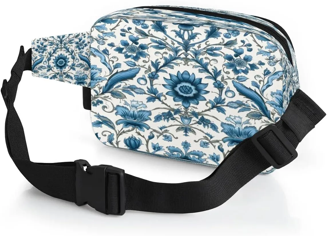 Flowers Retro Boho Print Fanny Packs for Women Men Waterproof Waist Bag with Adjustable Strap Belt Bag for Travel Running Hiking