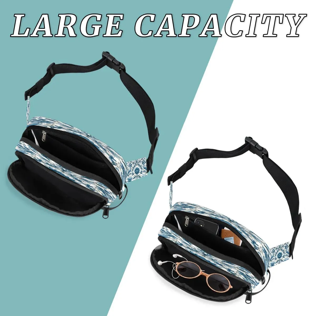 Flowers Retro Boho Print Fanny Packs for Women Men Waterproof Waist Bag with Adjustable Strap Belt Bag for Travel Running Hiking