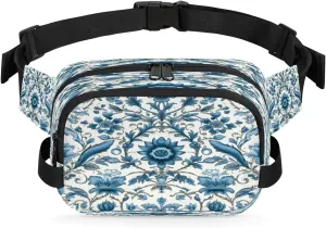 Flowers Retro Boho Print Fanny Packs for Women Men Waterproof Waist Bag with Adjustable Strap Belt Bag for Travel Running Hiking