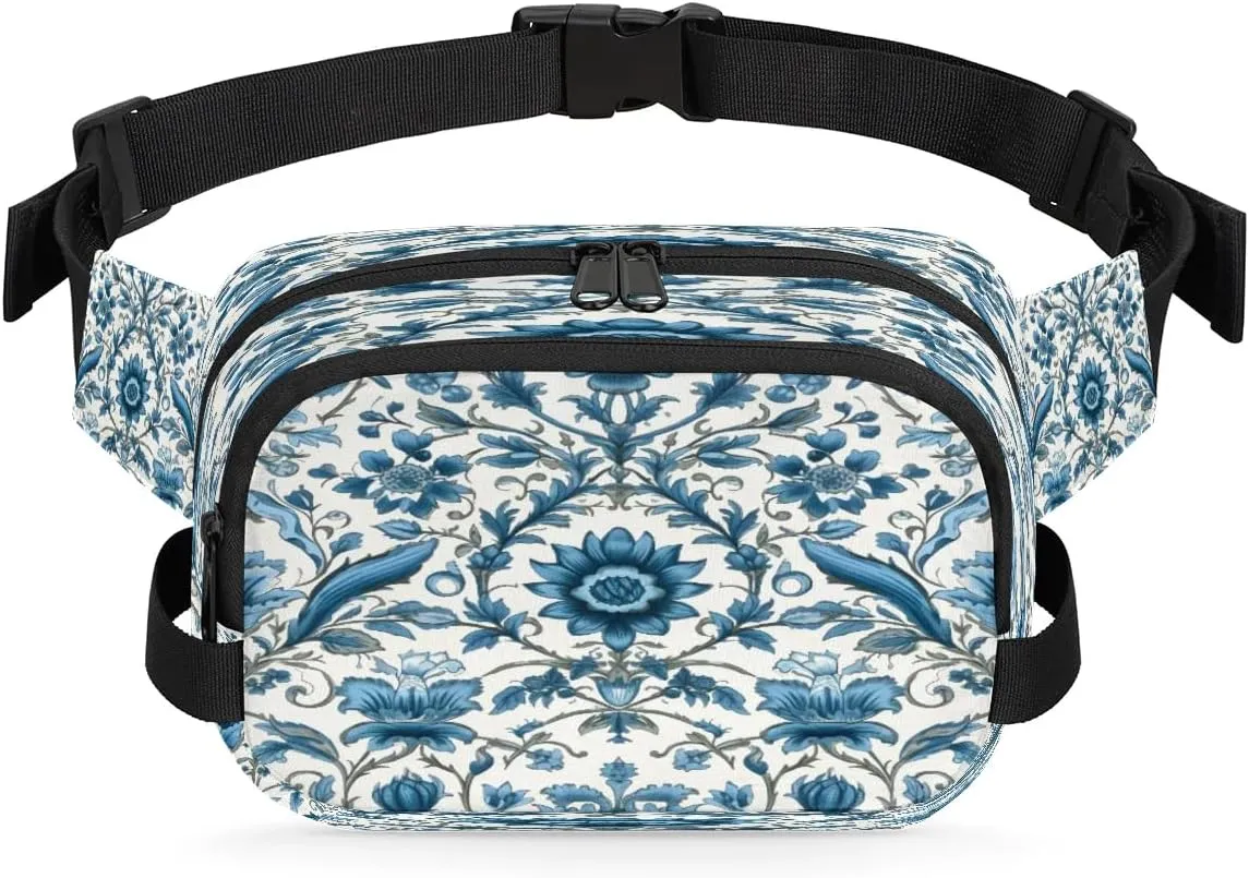 Flowers Retro Boho Print Fanny Packs for Women Men Waterproof Waist Bag with Adjustable Strap Belt Bag for Travel Running Hiking