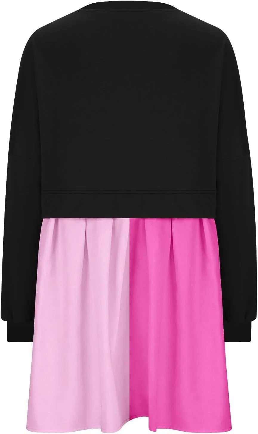 Flowy Dresses for Women Long Sleeve Color Block Patchwork Sweatshirt Dress Causal Loose Crewneck Pleated Pullover Top