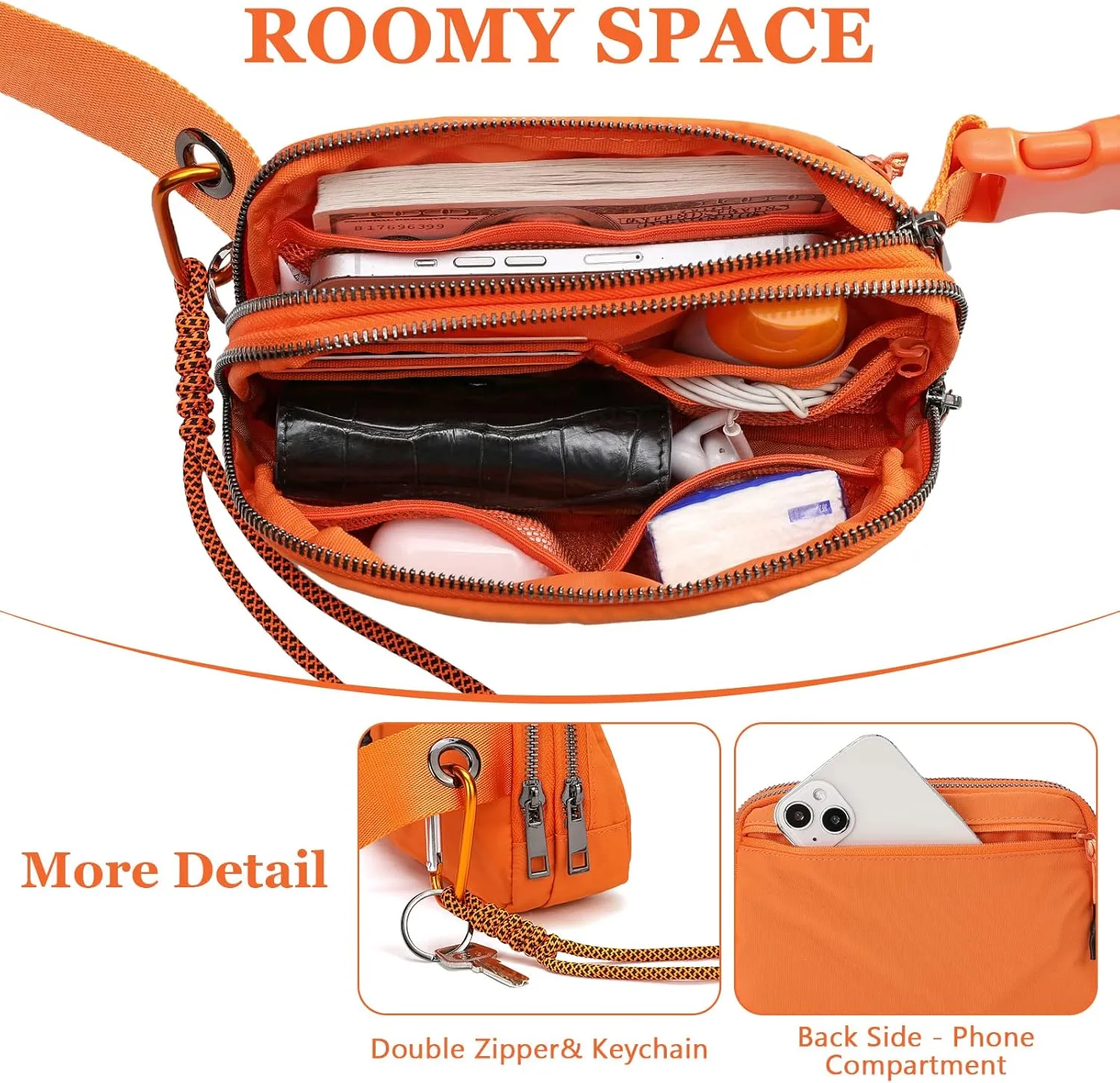 FODOKO Fanny Packs for Women Men, Fashionable Belt Bag Waist Pack for Women with Adjustable Strap, Bum Bag for Running Hiking Travel Workout (Orange)