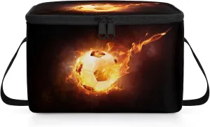 Football Fire Flames Burn Lunch Bag Insulated Reusable Adult Large Lunch Box with Adjustable Shoulder and Zipper Canvas Cooler Tote Bag for Office Work Picnic Outdoor