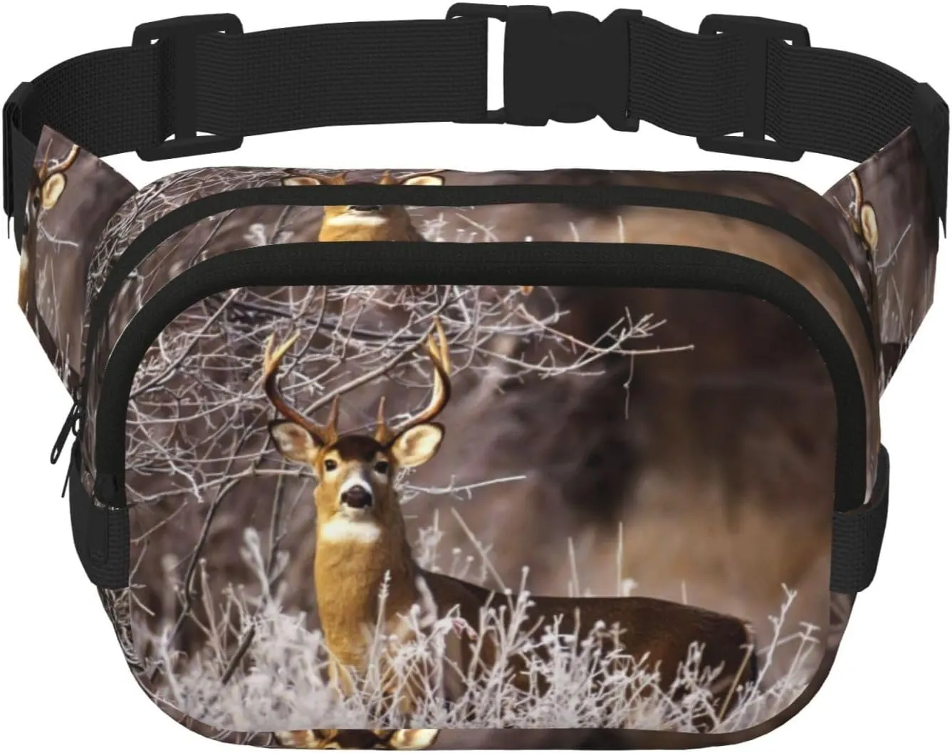 Free Deer Print Unisex Square Double Layer Waist Bag Trendy Crossbody Fanny Pack Travel Workouts