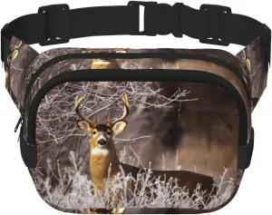 Free Deer Print Unisex Square Double Layer Waist Bag Trendy Crossbody Fanny Pack Travel Workouts