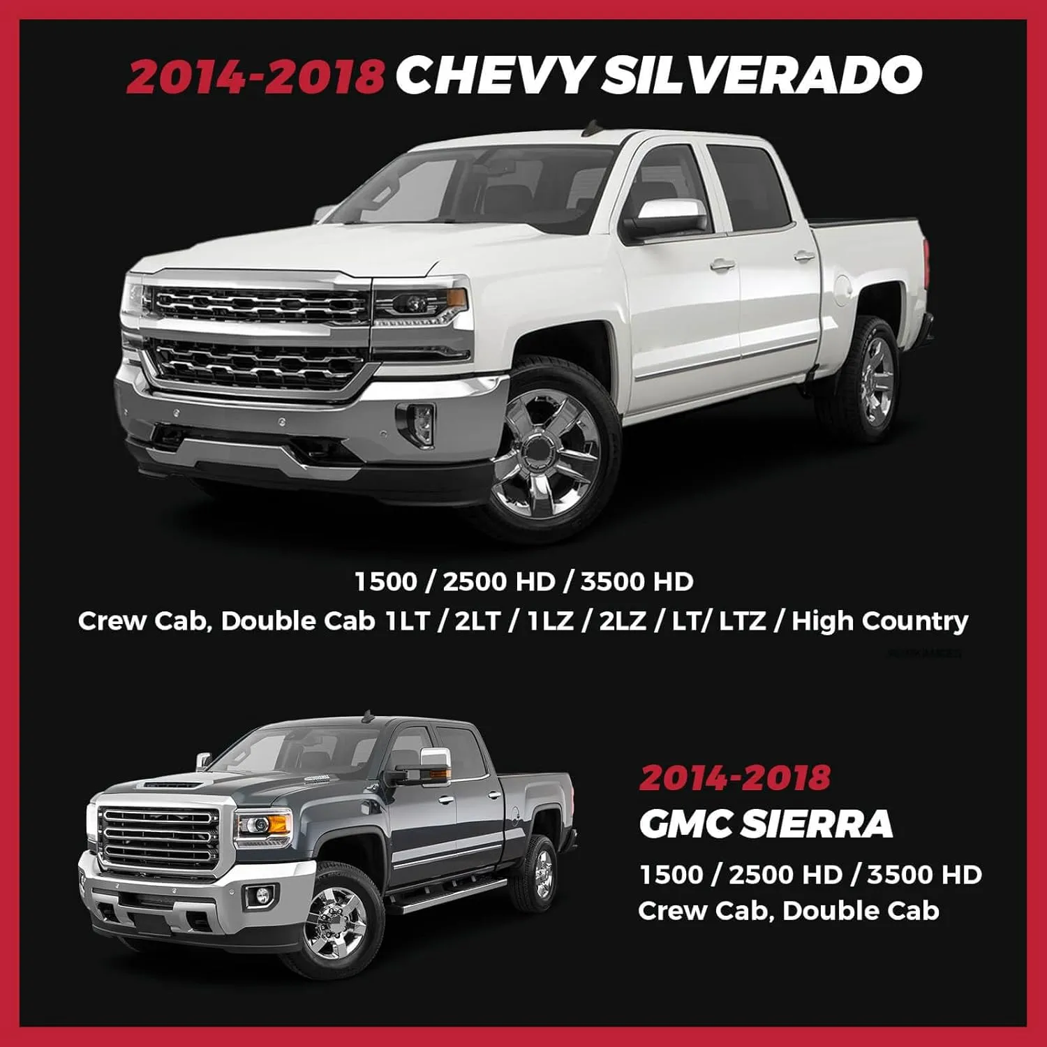 FREESOO Silverado 2014-2018 Leather Full Set Seat Covers, Fit for Chevy Silverado GMC Sierra 1500 2500 3500 Crew Cab Waterproof Truck Seat Covers Original BlackRed Line
