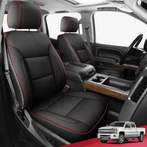 FREESOO Silverado 2014-2018 Leather Full Set Seat Covers, Fit for Chevy Silverado GMC Sierra 1500 2500 3500 Crew Cab Waterproof Truck Seat Covers Original BlackRed Line