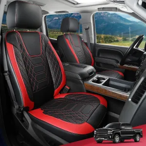 FREESOO Silverado 2019-2024 Faux Leather Full Set Seat Covers, Fit for Chevy Silverado GMC Sierra 1500 Crew Cab Waterproof Truck Seat Covers BlackRed