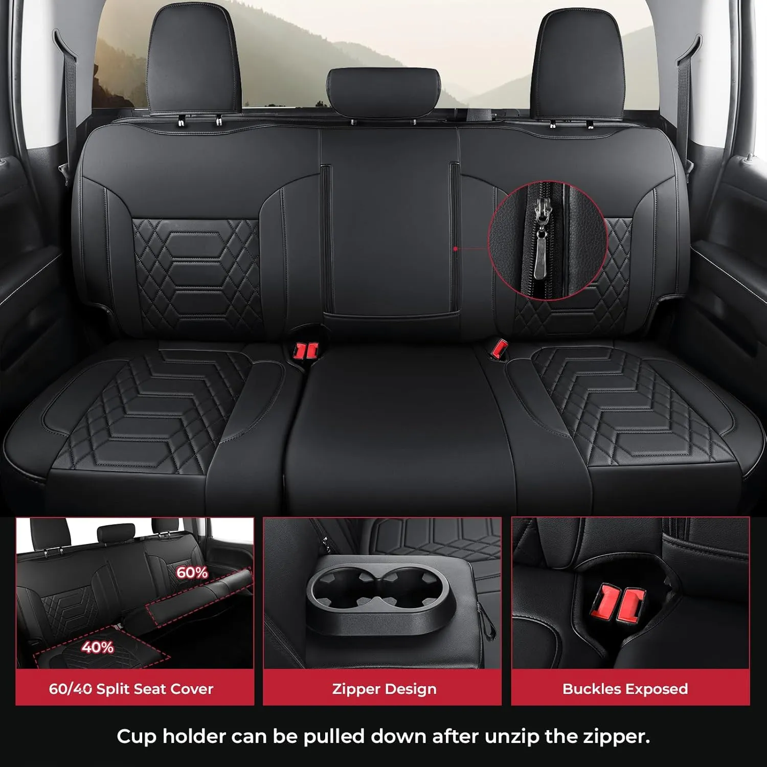 FREESOO Silverado Faux Leather Full Set Seat Covers, Fit for 2019-2024 Silverado GMC Sierra 1500 Crew Cab Waterproof Truck Seat Covers Black