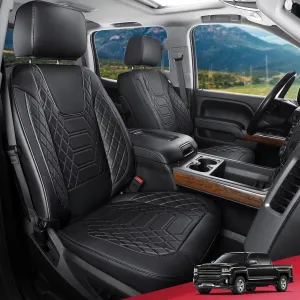 FREESOO Silverado Faux Leather Full Set Seat Covers, Fit for 2019-2024 Silverado GMC Sierra 1500 Crew Cab Waterproof Truck Seat Covers Black