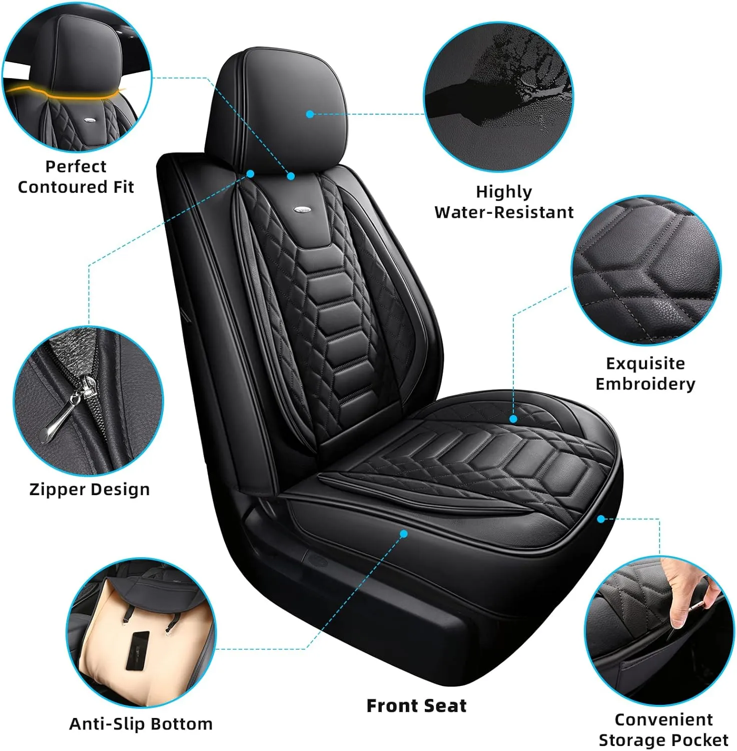 FREESOO Tundra 2007-2021 Full Set Seat Covers, Fit for Toyota Tundra Crewmax Cab, Custom Truck Seat Covers with Waterproof Faux Leather Black