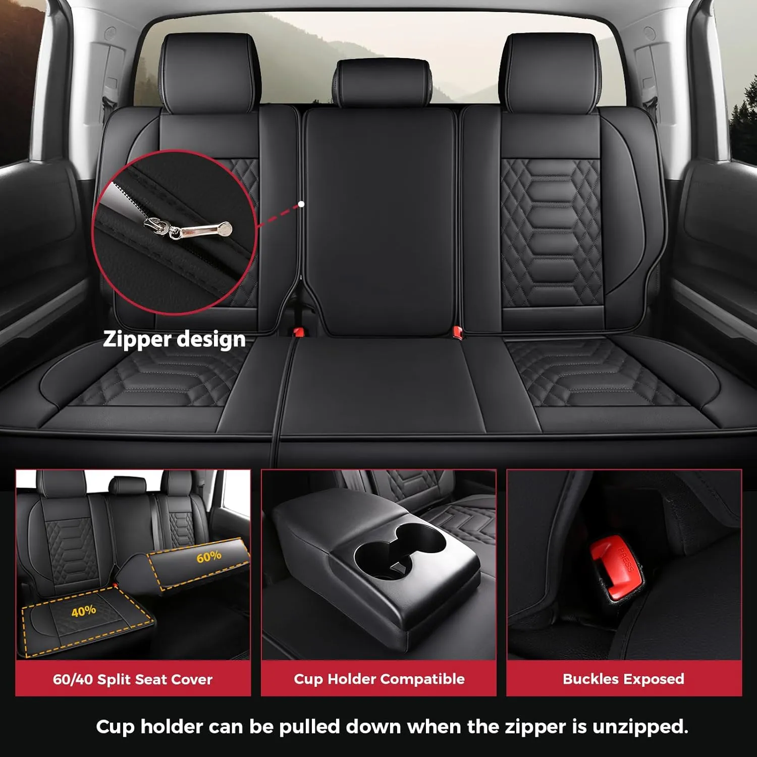 FREESOO Tundra 2007-2021 Full Set Seat Covers, Fit for Toyota Tundra Crewmax Cab, Custom Truck Seat Covers with Waterproof Faux Leather Black