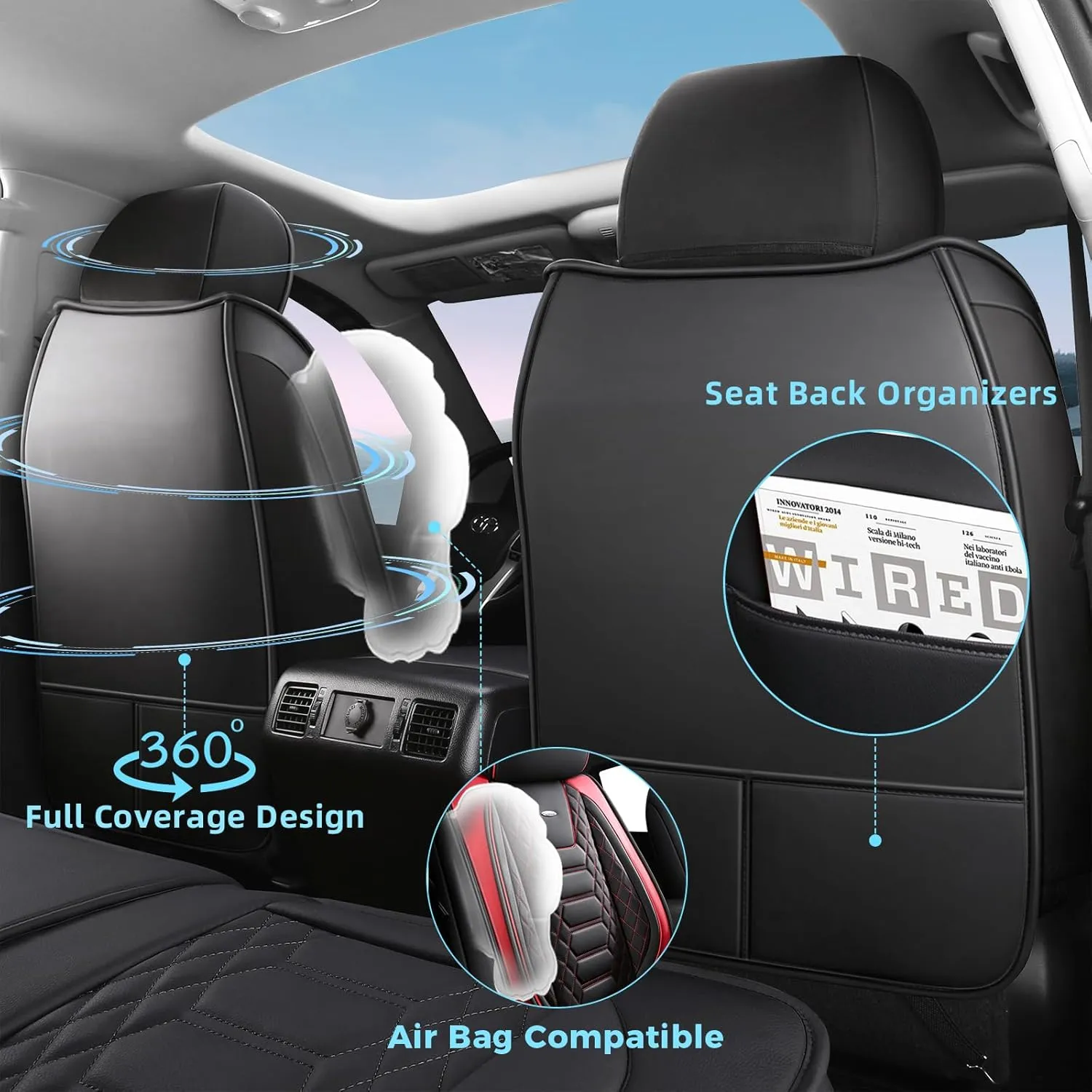 FREESOO Tundra 2007-2021 Full Set Seat Covers, Fit for Toyota Tundra Crewmax Cab, Custom Truck Seat Covers with Waterproof Faux Leather Black