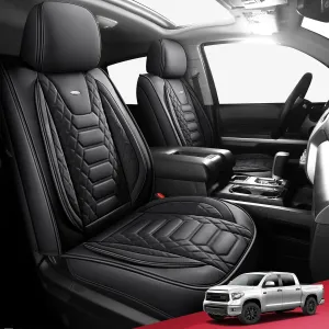 FREESOO Tundra 2007-2021 Full Set Seat Covers, Fit for Toyota Tundra Crewmax Cab, Custom Truck Seat Covers with Waterproof Faux Leather Black