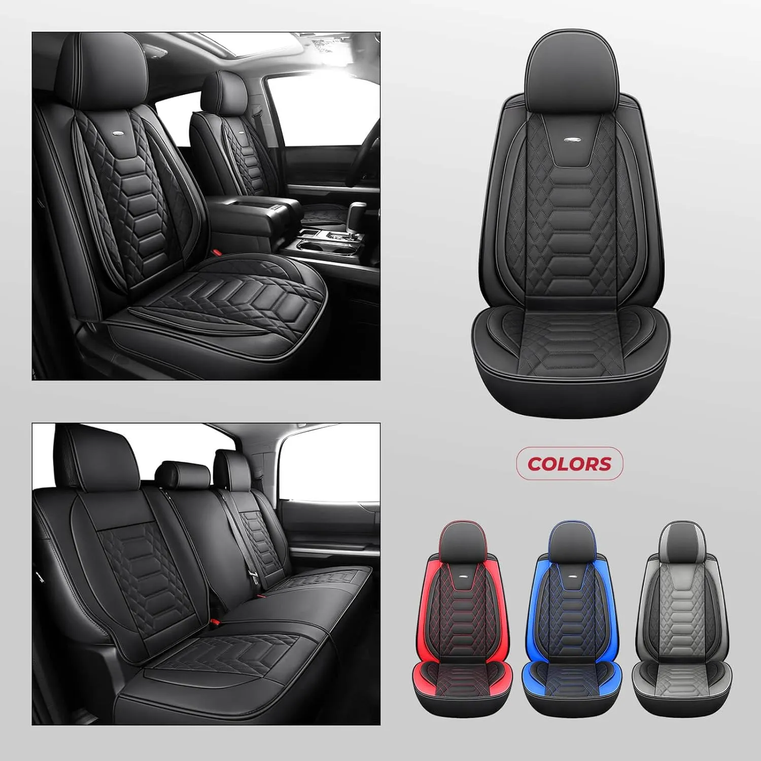 FREESOO Tundra 2007-2021 Full Set Seat Covers, Fit for Toyota Tundra Crewmax Cab, Custom Truck Seat Covers with Waterproof Faux Leather Black
