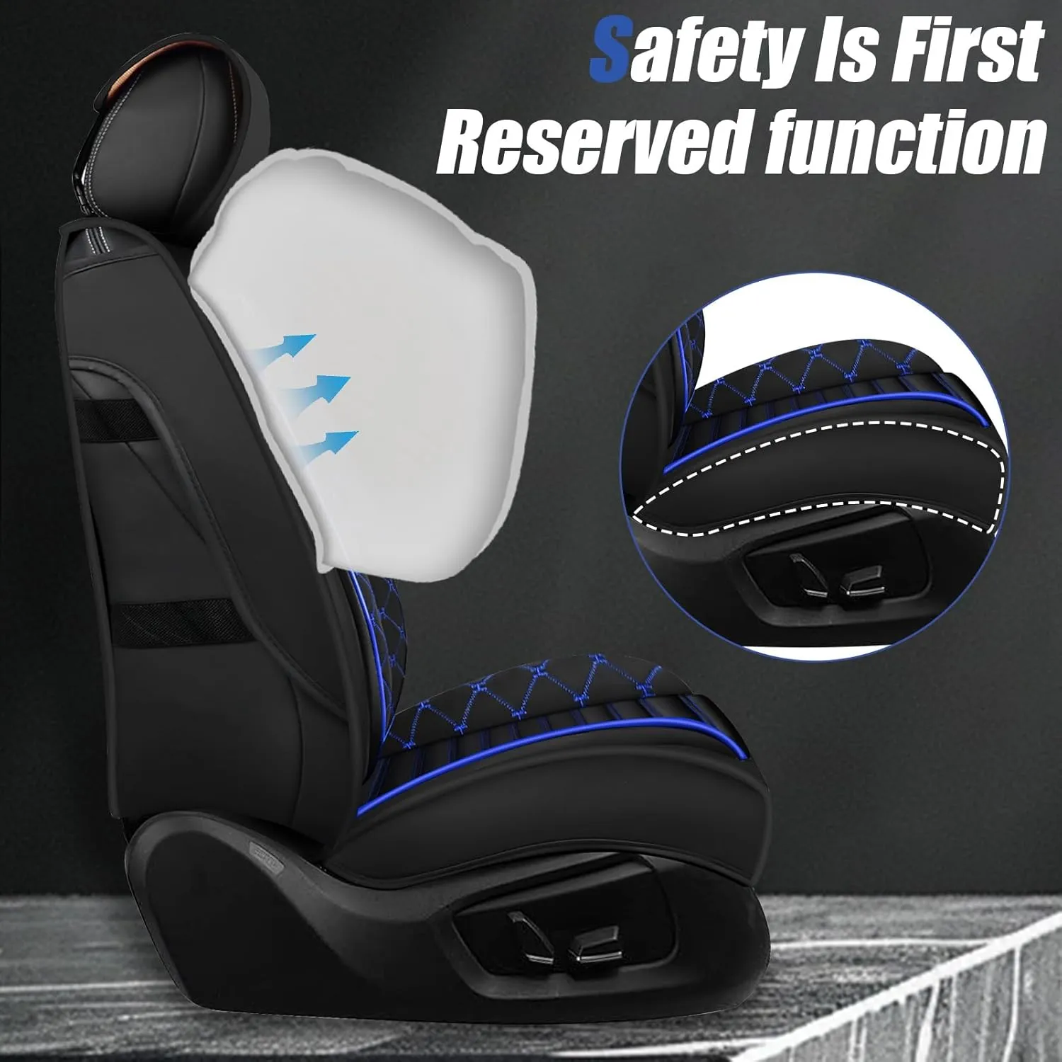 Front Car Seat Cover for Chery Suburban 2000-2025, Airbag Compatible Car Cushion Cover Universal fit for Most Sedans Hatchback SUV Pick-up Truck Black Blue