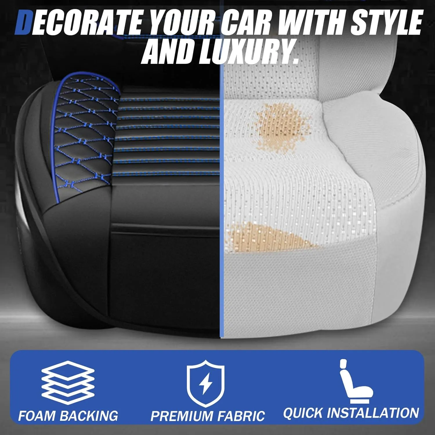 Front Car Seat Cover for Chery Suburban 2000-2025, Airbag Compatible Car Cushion Cover Universal fit for Most Sedans Hatchback SUV Pick-up Truck Black Blue